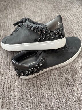Chico's Gray Suede Gem Studded Embellished Low-Top Sneakers 9.5